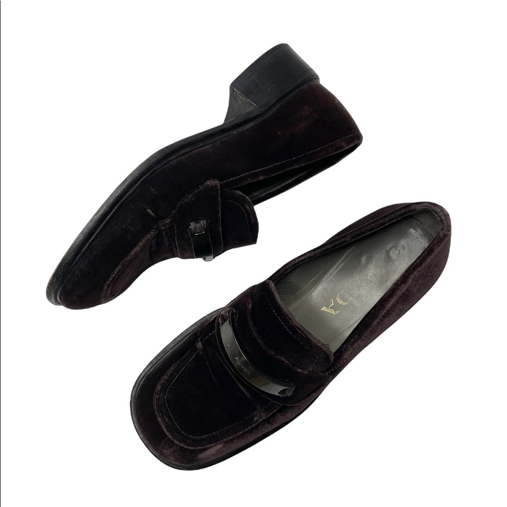 Prada | Y2K 90’s Vintage Brown Velvet Square Toe Chunky Logo Loafers 35.5